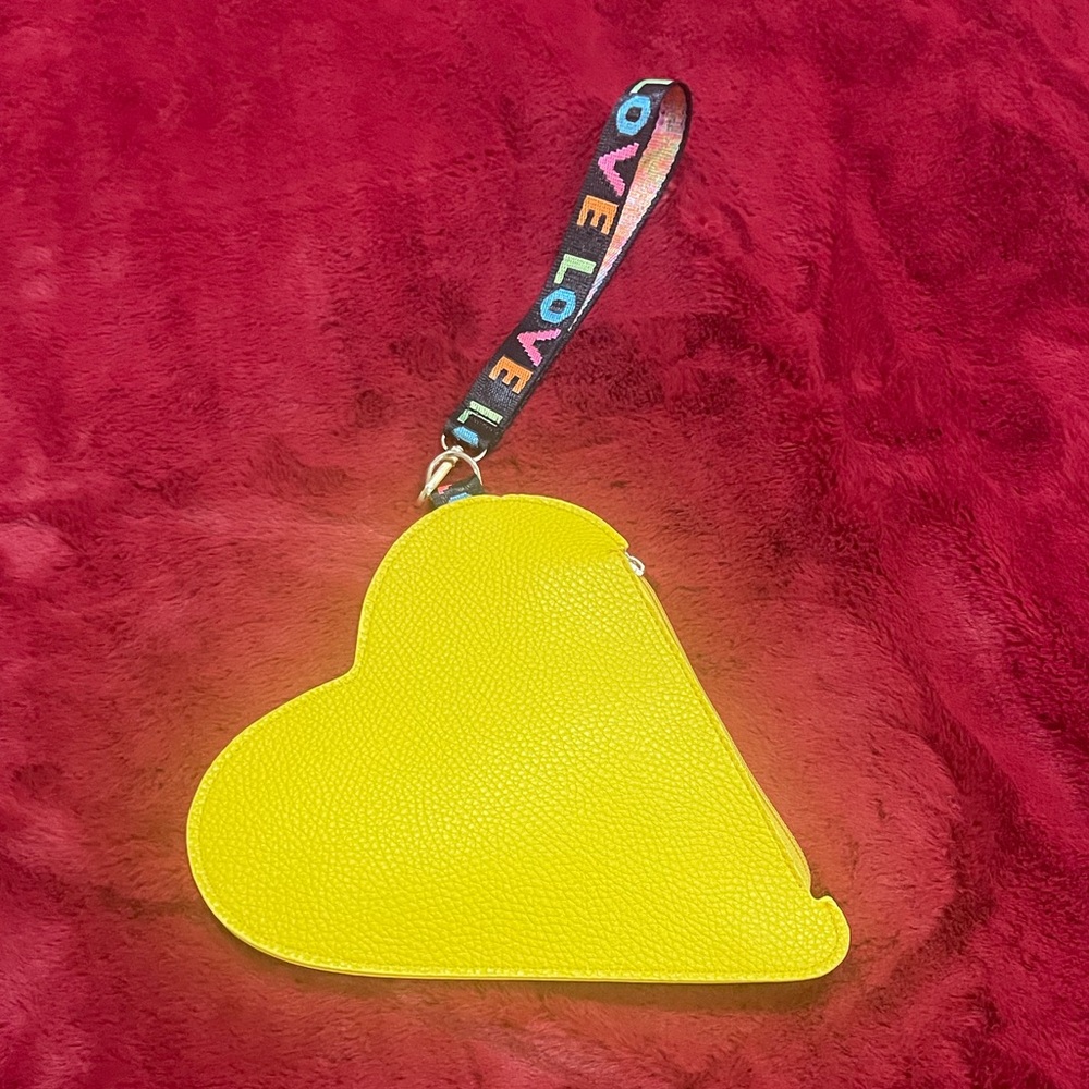 Super Cool Lemon Yellow heart shaped wristlet purse.